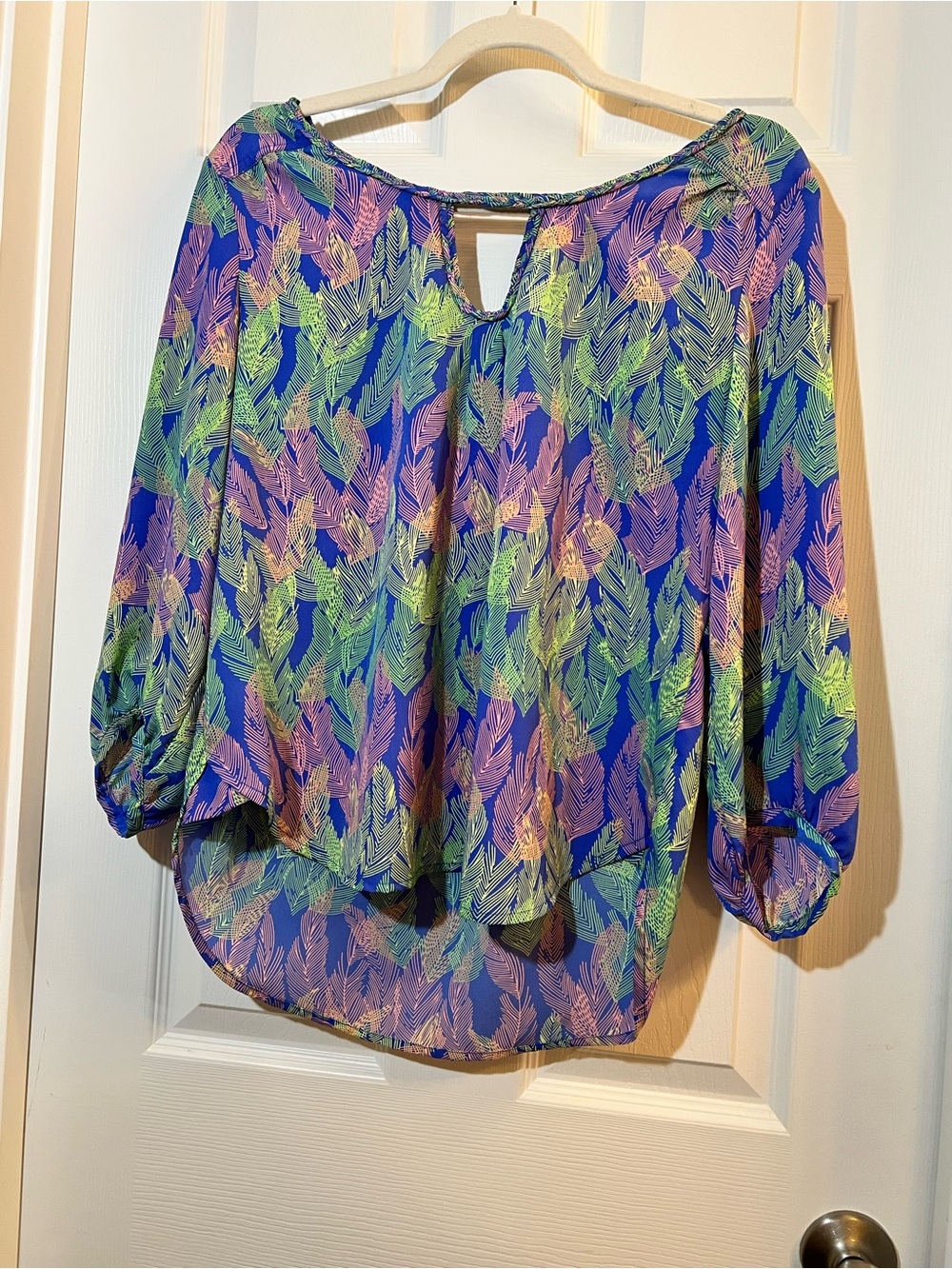 Women’s Leaf-Print Peasant Blouse - Blue Multi